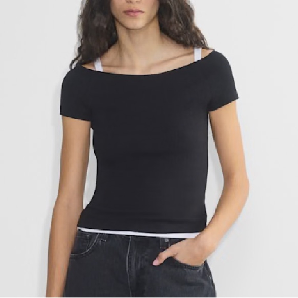 Aritzia HomeStretch™ Rib Off-Shoulder T-Shirt, Black small